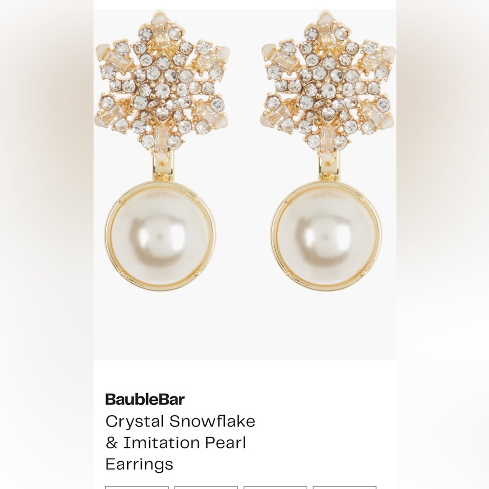 Baublebar Crystal Snowflake & Faux Pearl Earrings - New on Card/Tag